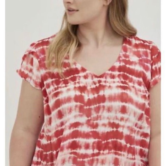 Torrid Rusty Red Tulip Sleeve Georgette Tie Dye Top 1X - Picture 2 of 12